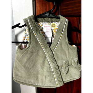 Shabby Chic‎ Olive Corduroy Vest Baby Girls 3-6M Floral Lining Bow Cottagecore